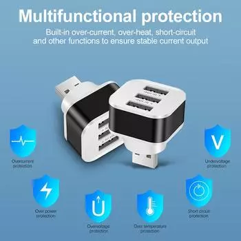 Автомобильный USB-удлинитель для зарядки 2.0, 3-портовый, удлиненный USB-разветвитель со световым индикатором