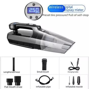 Автомобильный вакуумный насос 4-в-1 с беспроводной зарядкой — мощный многофункциональный очиститель высокой мощности для использования в автомобиле и дома. Wired digital display