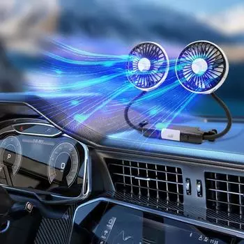 Автомобильный вентилятор для заднего сиденья с двумя головками, USB-вентилятором для автомобиля со светодиодной подсветкой, 3 скоростями и вращением на 360 градусов, регулируемым вентилятором с двумя головками и зажимом для CHINA