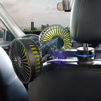 Автомобильный вентилятор для заднего сиденья, подголовник автокресла, портативный, 3 скорости, мини, двойная головка