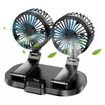 Автомобильный вентилятор, регулируемый на 360 градусов, вентилятор охлаждения автомобиля, двухголовый вентилятор для электромобиля, седана, внедорожника, автофургона, грузовика, круизного лайнера, домашнего офиса, рабочего стола чёрный