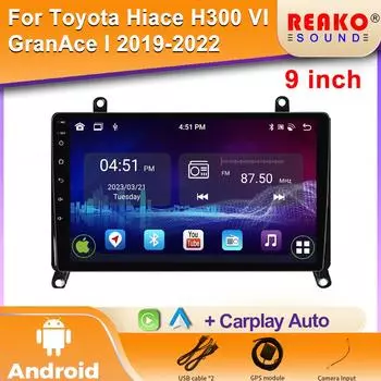 Автомобильный видео DVD Авто Android для Toyota Hiace H300 VI GranAce I 2019-2022 Навигация Carplay 2din Плеер Радио Мультимедиа GPS 4 core 1GB+32GB carplay