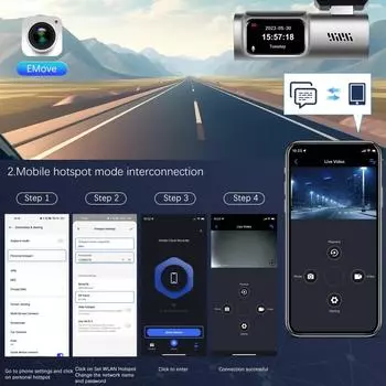 Автомобильный видеорегистратор 1,5-дюймовый IPS-экран высокой четкости 2,5K Беспроводное управление через приложение Wi-Fi Подключение мобильного телефона Регистратор данных автомобиля серебряный