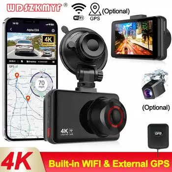 Автомобильный видеорегистратор 4K WIFI APP Видеорегистратор для автомобиля GPS Видеорегистратор Камера переднего и заднего вида Ночное видение Черный ящик Монитор парковки автомобиля NONE