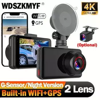 Автомобильный видеорегистратор 4K WIFI APP Видеорегистратор для автомобиля GPS Видеорегистратор Камера переднего и заднего вида Ночное видение Черный ящик Монитор парковки автомобиля NONE