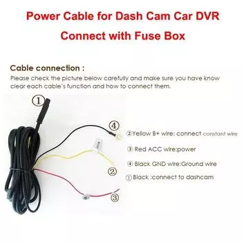 Автомобильный видеорегистратор ACC Кабель питания для видеорегистратора 2,6 метра 8-контактный кабель питания для видеорегистратора Автомобильный кабель питания камеры Подключите к коробке предохранителей 2.6 meters 8Pins