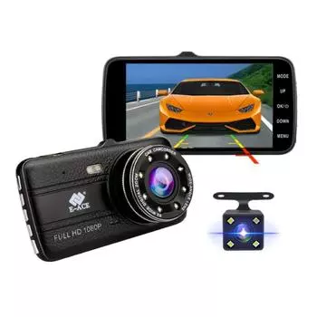 Автомобильный видеорегистратор E-ACE 4.0 Full HD 1080P, видеорегистратор с двумя объективами, ночным видением, видеорегистратор заднего вида