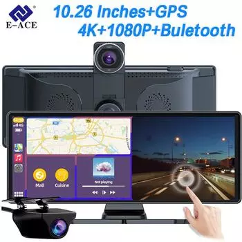 Автомобильный видеорегистратор E-ACE, GPS, WIFI, 4K, 10,26 дюйма, 2160P, 1080P, двойной объектив, передний, задний, ночное видение, 170°, Bluetooth-аудио No TF Card