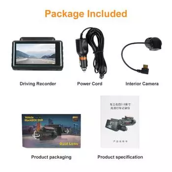 Автомобильный видеорегистратор Камера заднего вида для салона автомобиля 2 объектива Видеорегистратор заднего вида Видеорегистратор для вождения 1080P 3-дюймовый дисплей IPS Аксессуары 1
