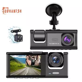 Автомобильный видеорегистратор ночного видения 1080P с тройным объективом и циклической записью, парковочный монитор, автомобильный видеорегистратор, передний и задний видеорегистратор, автозапчасти чёрный