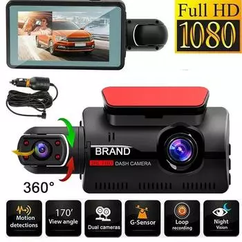 Автомобильный видеорегистратор с 2 объективами, видеорегистратор 1080P, видеорегистратор для автомобилей, черный ящик, 3-дюймовая камера для автомобиля, ночное видение, G-сенсор, автомобильные аксессуары NONE