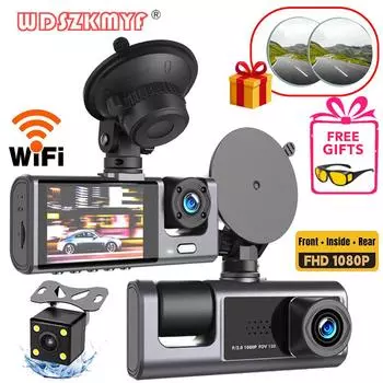 Автомобильный видеорегистратор с 3 камерами, видеорегистратор для автомобилей, видеорегистратор с разрешением WIFI и разрешением 1080P, камера заднего вида для автомобиля, черный ящик, автомобильный аксессуар, подарите подарок NONE