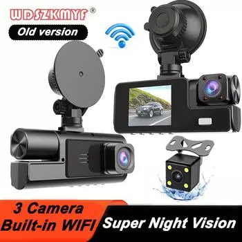 Автомобильный видеорегистратор с 3 объективами 1080P HD, видеорегистратор для автомобилей, видеорегистратор с Wi-Fi, камера заднего вида для автомобиля, ночное видение, черный ящик, автомобильные аксессуары