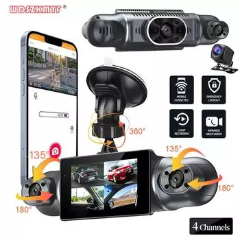 Автомобильный видеорегистратор с 4 объективами, 4*1080P, видеорегистратор с приложением WIFI, видеорегистратор для автомобилей, камера заднего вида с ночным видением, 24-часовой комплект оборудования, автомобильные аксессуары