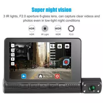 Автомобильный видеорегистратор с камерой 4 дюйма Full HD 1296P, видеорегистратор, регистратор, автомобильная приборная панель, двойная камера, черный DVRs Box None