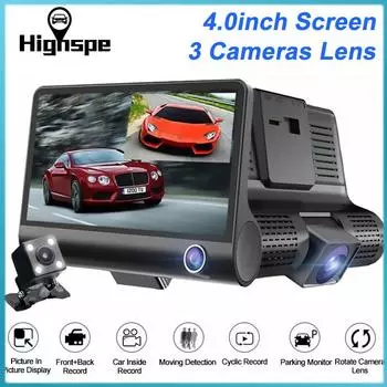 Автомобильный видеорегистратор с объективом 3 камер, 4-дюймовый видеорегистратор 1080P, камера заднего вида, видеорегистратор, авторегистратор, бесшовный циклический видеорегистратор чёрный