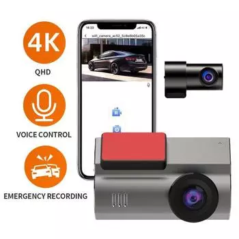 Автомобильный видеорегистратор UHD4K+1080P Видеорегистратор WiFi GPS Двойной объектив спереди и сзади Широкоугольный обзор сзади Голосовое управление Циклическая запись NONE