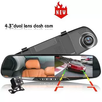 Автомобильный видеорегистратор, видеорегистратор, 4,0 / 4,3 дюйма, сенсорный FHD 1080P, зеркало заднего вида, видеорегистратор, двойной объектив, автоматический регистратор с камерой заднего вида 4.3 inch dual lens