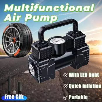 Автомобильный воздушный компрессор, портативный мощный электрический насос для накачки шин, многофункциональный проводной воздушный насос со светодиодной подсветкой для велосипедных мячей