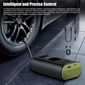 Автомобильный воздушный насос беспроводной высокомощный электрический насос для накачивания шин 2000 мАч*2 150 фунтов на кв. дюйм внедорожник грузовики большие транспортные средства беспроводной компрессор для шин