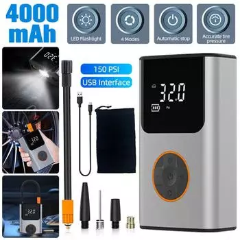 Автомобильный воздушный насос, надувной насос, портативный портативный беспроводной зарядный цифровой дисплей, воздуходувка серебряный серый