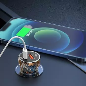 Автомобильный зарядный адаптер BUWEI QC4.0 + PD30W, двухпортовое устройство быстрой зарядки, зарядные устройства для телефонов 12-24 В для автомобиля коричневый