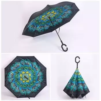 Автомобильный зонт с длинной ручкой, автоматический двухслойный, стоящий, обратный, зонт, свободно складывающийся, с прямой ручкой, большой, двойной, для мужчин и женщин