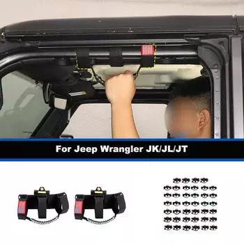 Автомобильный зонт, веревка, ручка на крышу с подсветкой для Jeep Wrangler JL/ Gladiator JT JK 2007-2023, 2 шт. Black Red