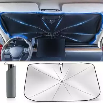 Автомобильный зонт зонтичного типа сохранит прохладу вашего автомобиля с помощью чехла для хранения. Эффективный автомобильный зонтик от солнца. Автопоставка. серебряный