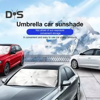 Автомобильный зонтик зонтичного типа сохранит прохладу вашего автомобиля с помощью рукава для хранения. Эффективный автомобильный зонтик от солнца. Автопоставка. серебряный