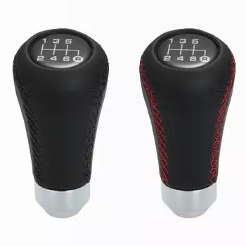 Ручка переключения передач для автомобиля, черная кожа, красная строчка, 6 скоростей, универсальная красный