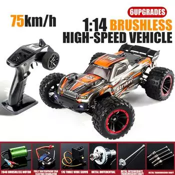 Автомобиль с дистанционным управлением, 1:14 4WD, 2,4 ГГц, грузовик с дистанционным управлением, скоростной внедорожник, 75 км/ч, игрушечный автомобиль 3 Battery оранжевый