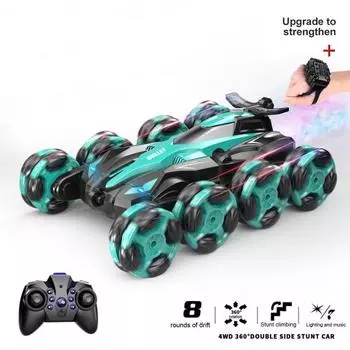 Автомобиль с дистанционным управлением, распознавание жестов, восьмиколесный поворотный рычаг, трюковый автомобиль с поворотом на 360 градусов и музыкой для детей, подарки синий