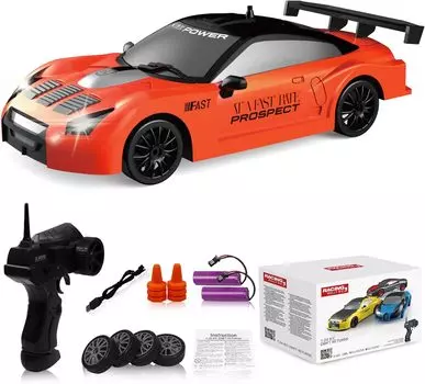 Автомобиль с дистанционным управлением RC Drift Car 2,4 ГГц 1:24 масштаба 4WD 15 км/ч высокоскоростная модель автомобиля со светодиодными фарами гоночный спортивный игрушечный автомобиль с дрейфующими шинами