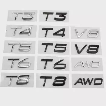Автомобиль T3 T4 T5 T6 T8 V8 AWD Word Chrome Letter Логотип Значок Эмблема Наклейка Для Vol/vo S60 V70 V40 C30 XC60 S80 XC40 V60 XC70 T3 чёрный