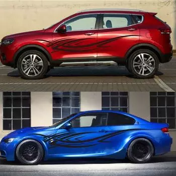 Автомобили, автозапчасти, 2 наклейки на кузов, боковые наклейки для стайлинга автомобилей, украшения, пламя автомобиля, авто полосы красный