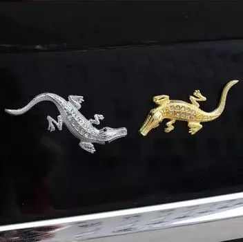 Автомобили Автозапчасти Наклейки Стайлинг Наклейки Авто Стразы Украшения Автомобиль 3D Крокодил Металл