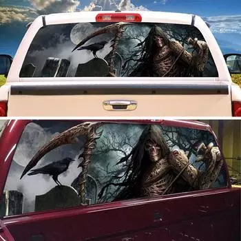 Автомобили автозапчасти задний фургон лобовое стекло окно грузовик орнамент наклейка наклейка внедорожник страшный автомобиль череп 135x36cm