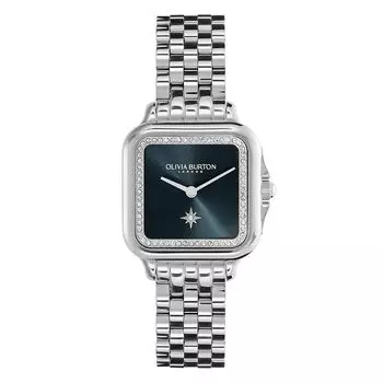 Авторизованный дилер Olivia Burton Watch Ladies 24000083 Classic 28mm Grosvenor Blue Silver Bracelet Watch [OLIVIA BURTON] &