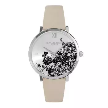 Авторизованный дилер Olivia Burton Watch Ladies ob24000113 Signature 35 мм Floral Bloom Ультратонкий серебристый античный жемчужный кожаный ремешок [OLIVIA BURTON] &