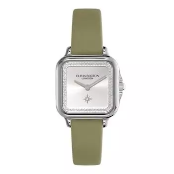 Авторизованный дилер Olivia Burton Watch Ladies ob24000123 Classic 28mm Grosvenor Silver Sage Green Leather Strap Watch [OLIVIA BURTON] &