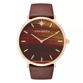 Авторизованный дилер [OLIVIA BURTON] Женские часы Olivia Burton ob24000066 Celestial 40 мм с имитацией тигрового глаза и гвоздики, золотисто-коричневый кожаный ремешок