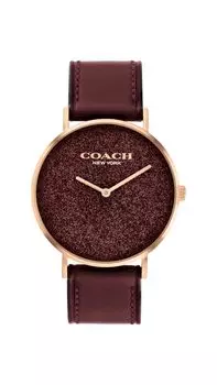 Авторизованный дистрибьютор Coach Watch 14504079 Perry 36 мм Круглый ремешок с блестками из розового золота [COACH] Женский корпус/Циферблат винного цвета/Кожа