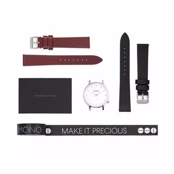Авторизованный дистрибьютор Komono Watch Ladies Unisex Belt Harlow Silver Leather Black Leather Belt [KOMONO] KOM-W4144 [Комплект для замены] Корпус/бордовый и красный