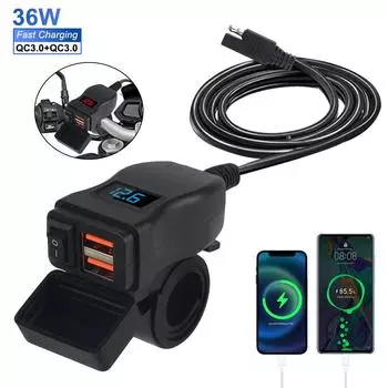 Аксессуар для мотоцикла USB Quick Charge 3.0 Водонепроницаемый с переключателем 12 В вольтметр цифровой зарядный адаптер телефон мотоцикл зарядное устройство для установки на транспортное средство Dual QC3.0 синий
