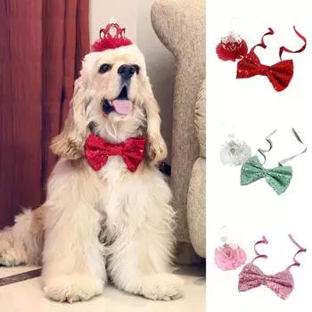 Аксессуар для питомца, ошейник с блестками и бантом, стразы, корона, комплект для питомца, костюм для повседневных фотографий розовый