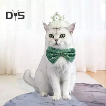 Аксессуар для питомца, ошейник с блестками и бантом, комплект короны со стразами, костюм для питомца для ежедневных фотосессий на свежем воздухе розовый