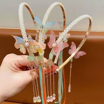 Аксессуар, винтажный женский эластичный обруч для волос с жемчугом, обруч для волос с бабочкой, детский ободок для волос с цветком, ободок для волос