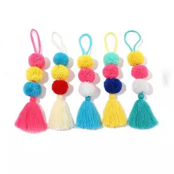 Аксессуар, женские украшения для ключей, подвеска на сумку, прекрасный брелок с кисточками и помпоном, богемный красочный поясной кошелек, ремешок для ключей 30cm