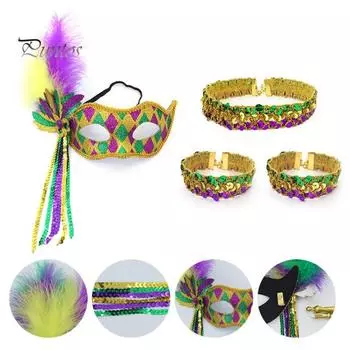 Аксессуары 1920-х годов Марди Гра воротник браслет блестки костюм реквизит женский хлопушка перо повязка на голову для карнавала маскарада One Size A